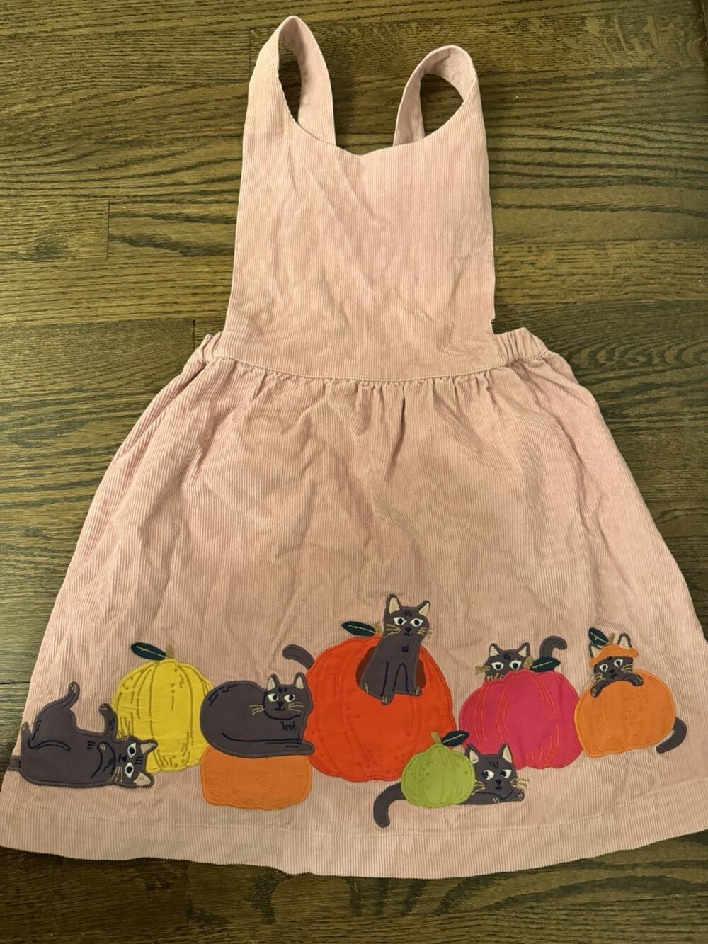 Mini Boden Kids' Pumpkin Apppliqué Cotton Corduroy Pinafore Dress Sz 7-8 NWT